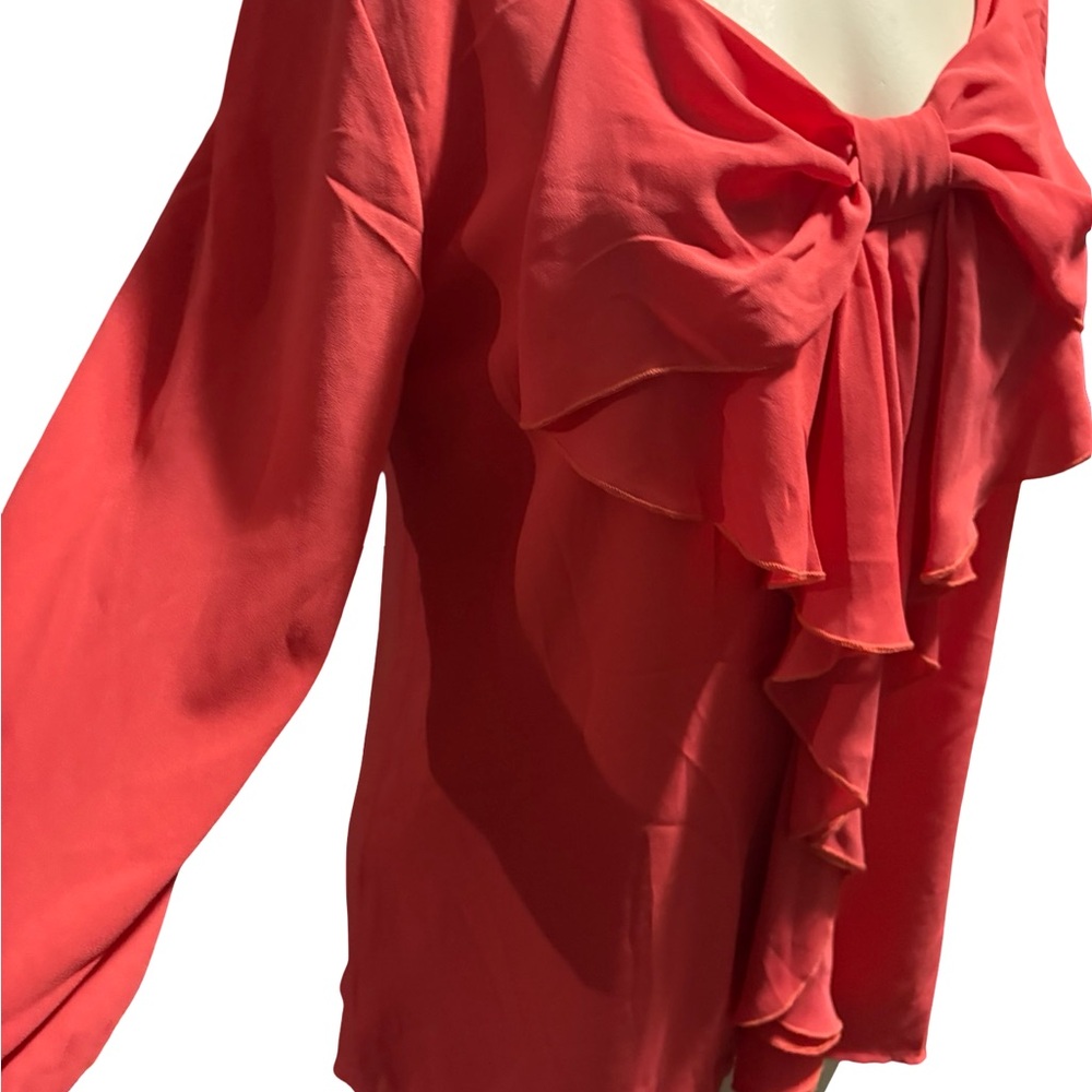 Investments Red Ruffle Bow Front Blouse - Picture 12 of 14